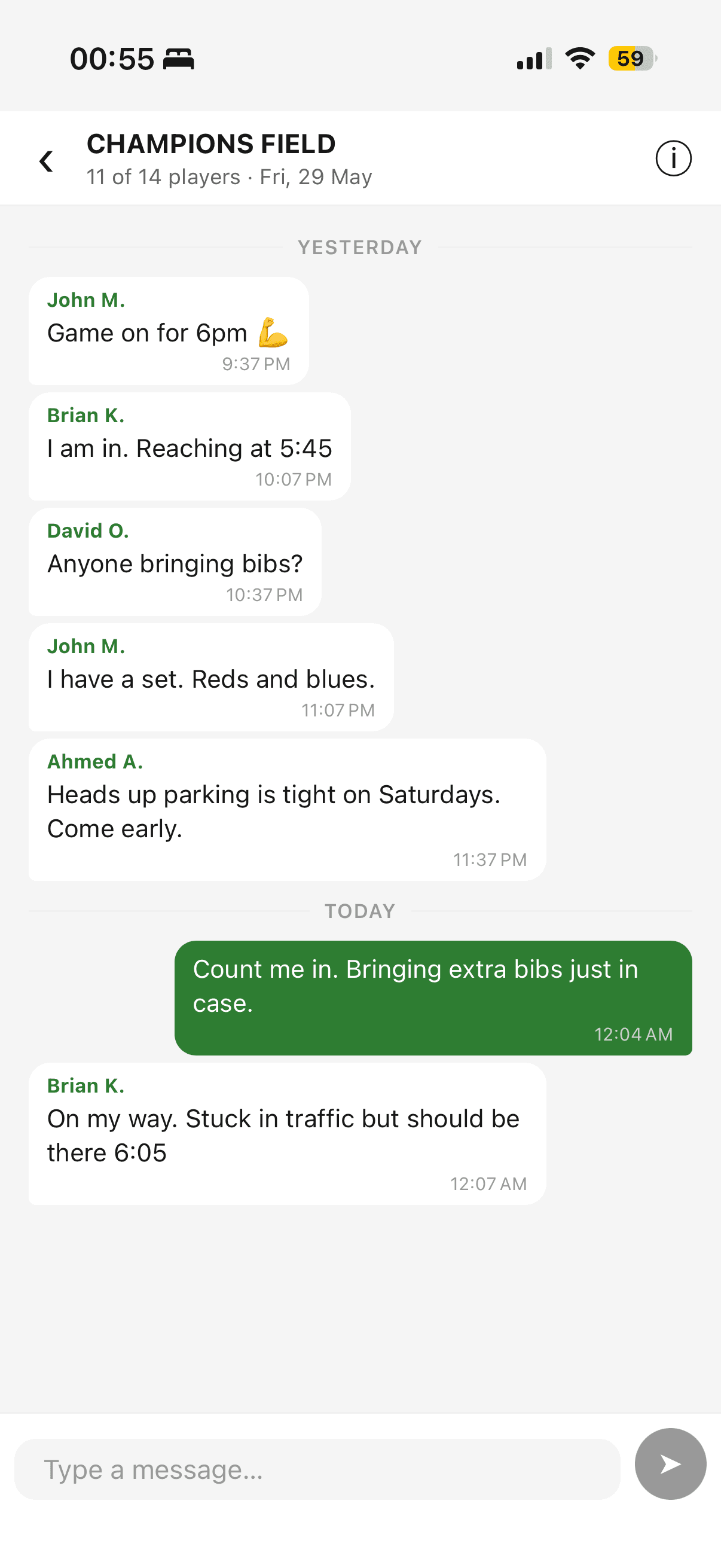 Group chat after joining a pickup game