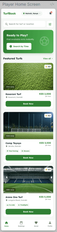 TurfBook App Home Screen