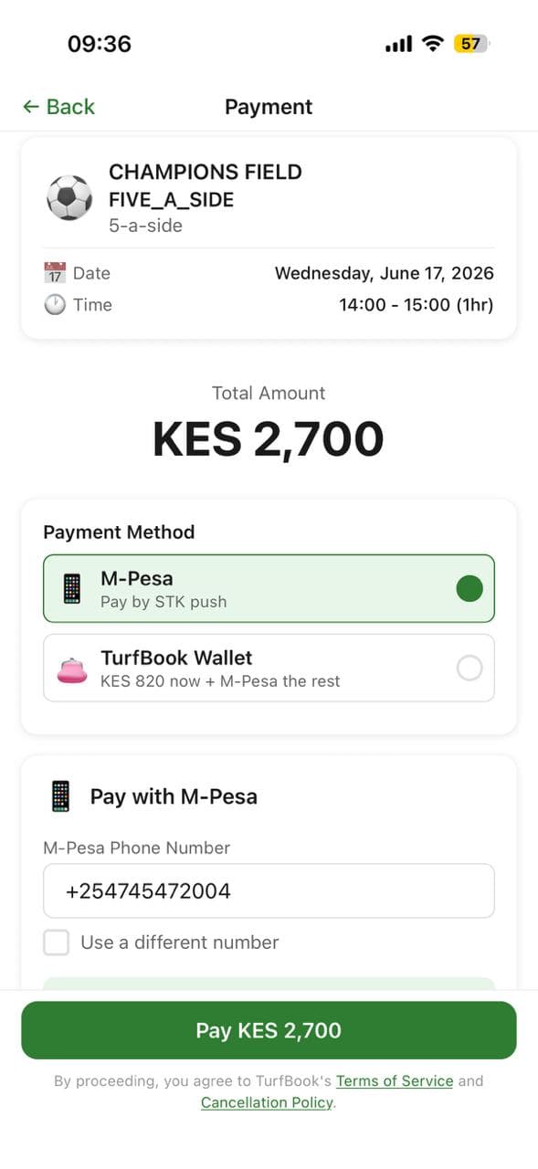 M-Pesa STK push prompt — each player approves their share